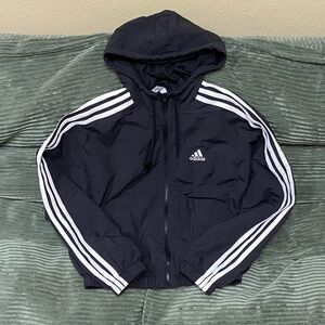 adidas Black Hooded Track Jacket with White Stripes